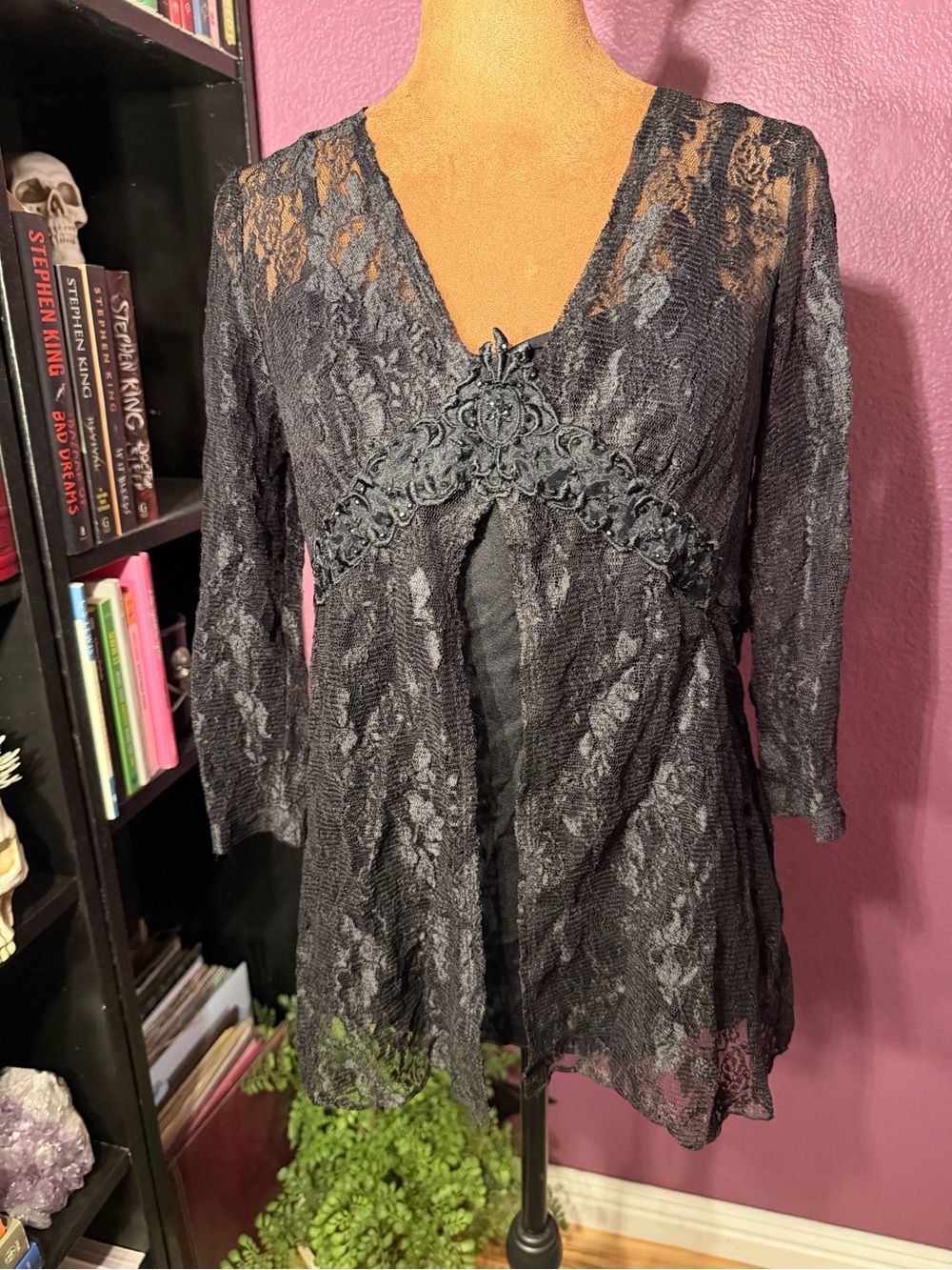 Early 80’s vintage Black Lace Open-Front Women's Top